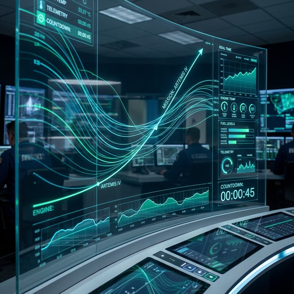 Mission control room screens for launch operations